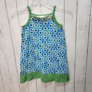 Hanna Andersson Girls Blue Green Floral Cotton Sleeveless Dress Size 120 6/7.